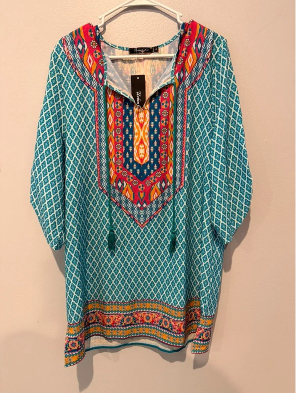Urban CoCo XL Boho Tunic Dress Teal Multicolor Print